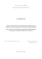 Analiza redovnog i izvanrednog održavanja javnih cesta na području Karlovačke Županije