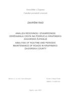 Analiza redovnog i izvanrednog održavanja  cesta na području Krapinsko - zagorske županije