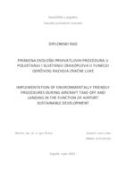 prikaz prve stranice dokumenta Primjena ekološki prihvatljivih procedura u polijetanju i slijetanju zrakoplova u funkciji održivog razvoja zračne luke
