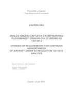 prikaz prve stranice dokumenta Analiza izmjena zahtjeva o kontinuiranoj plovidbenosti zrakoplova iz Uredbe EU 1321/2014